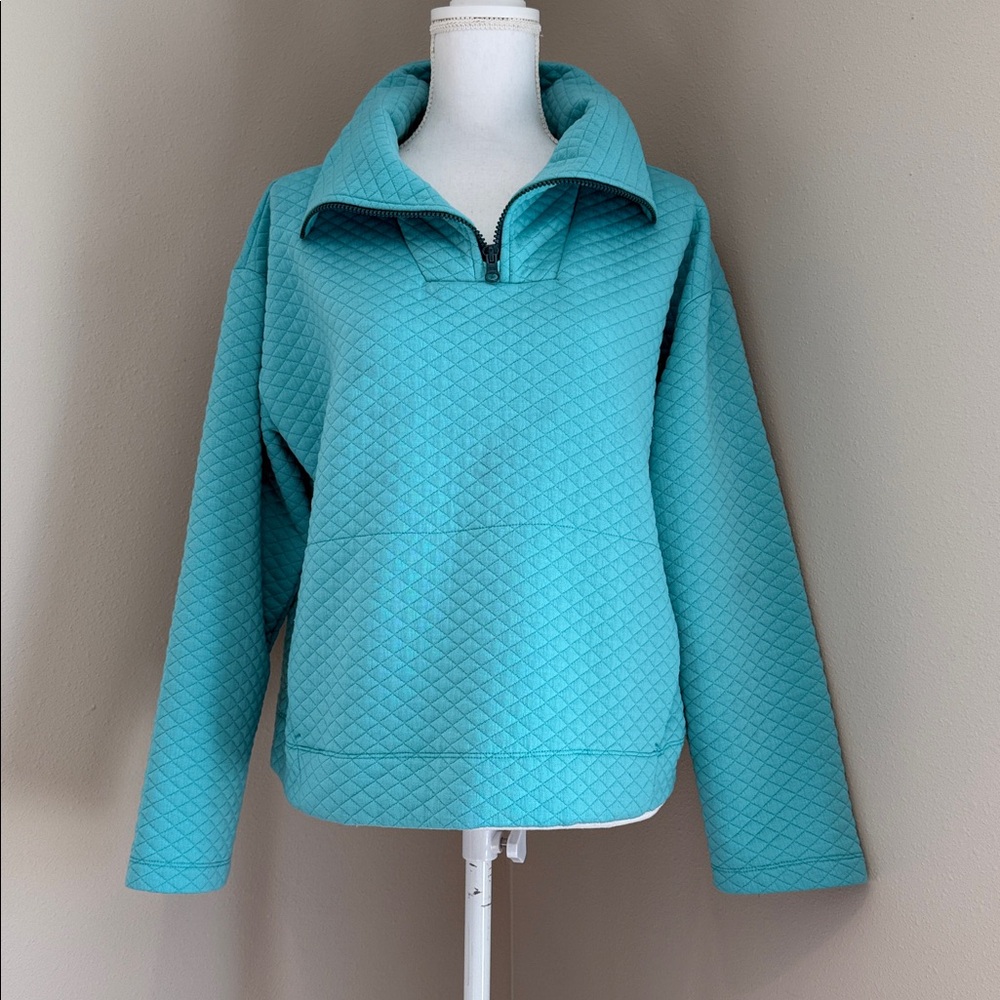 Joe Fresh | Quarter Zip Quilted Active Pullover | Turquoise | Large